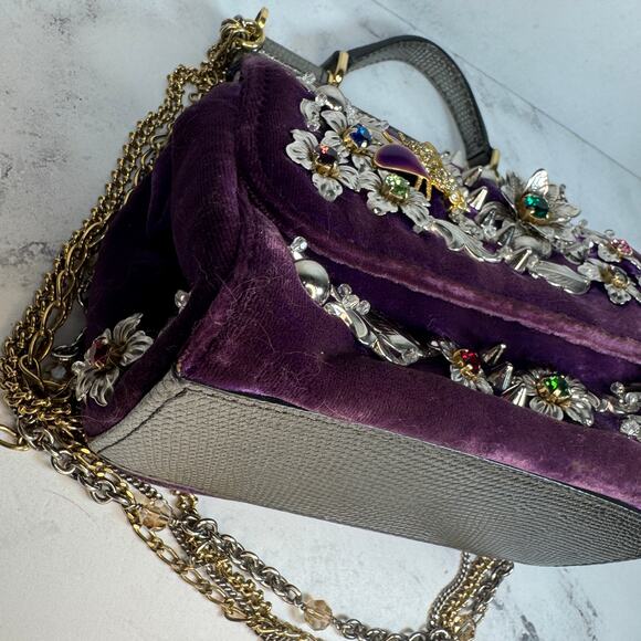 Dolce & Gabanna Velvet Bag Miss Sicily Runway purse Rare 2016 Lizard Metal D&G - Picture 9 of 16